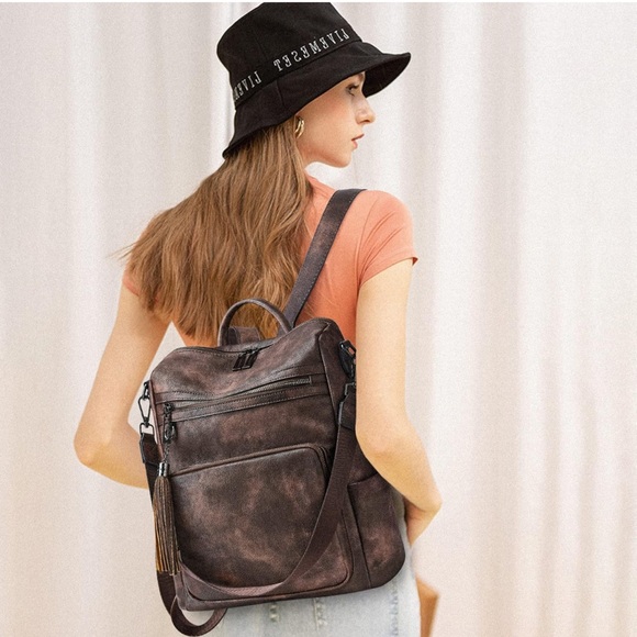 Leather Backpack Purse for Women Fashion Tassel Ladies Shoulder Bags Designer - Picture 2 of 6